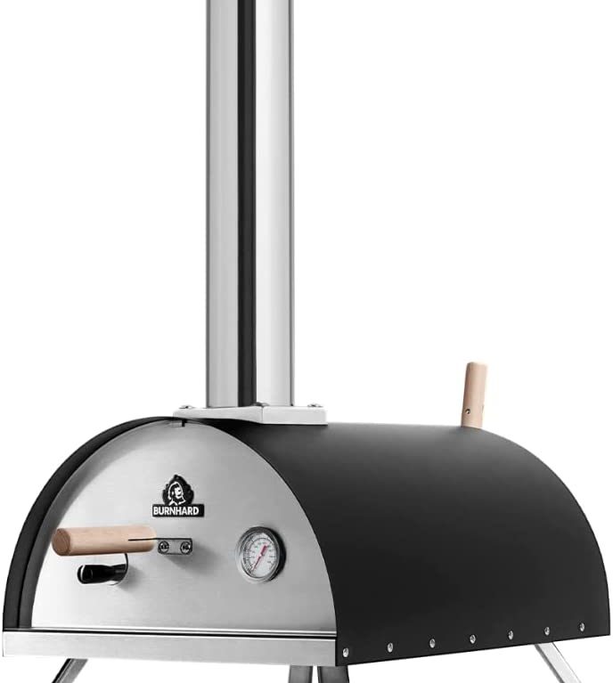 Horno de pizza al aire libre BURNHARD de acero inoxidable con pala y piedra para pizza, horno de leña de jardín de primera calidad, combustible adecuado: pellets, carbón y briquetas