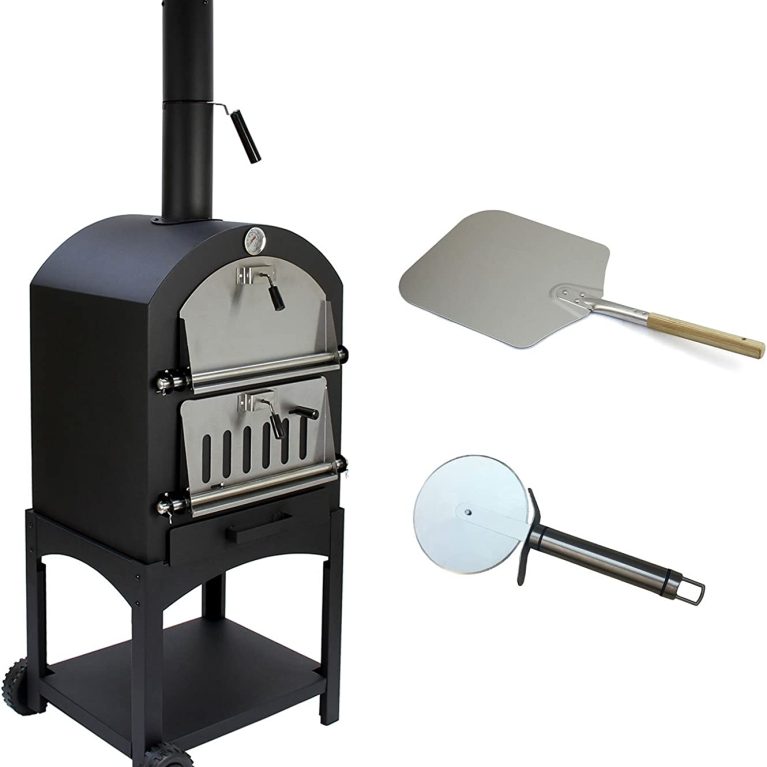 KuKoo - Horno de pizza de carbón para exteriores con pelador de pizza, piedra para pizza y cubierta impermeable, horno de jardín